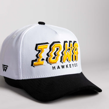 Iowa Hawkeyes Hat White & Black Corduroy Stadium Pulse Snapback - Angled View