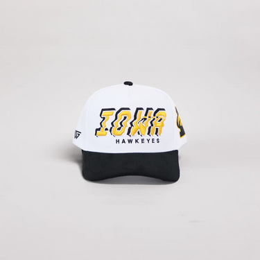 Iowa Hawkeyes Hat White & Black Corduroy Stadium Pulse Snapback - Front Panel