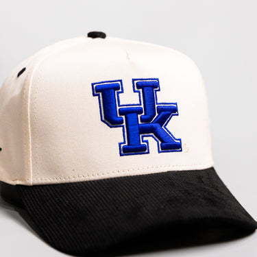 Kentucky Wildcats UK Hat Cream Black Corduroy Brim Wildcats Patch Snapback - Front Detail