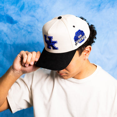 Kentucky Wildcats UK Hat Cream Black Corduroy Brim Wildcats Patch Snapback - On Model Lifestyle