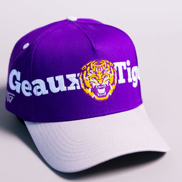 LSU Tigers Geaux Hat Purple White Brim Tiger Logo Snapback College LSU - Front Detail