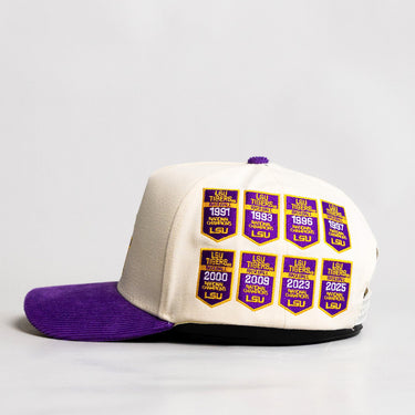 LSU Tigers Hat Cream and Purple Baseball Banners Snapback - Side Patch