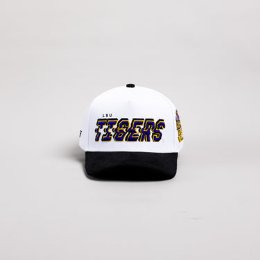 LSU Tigers Hat White & Black Corduroy Stadium Pulse Snapback - Front Panel