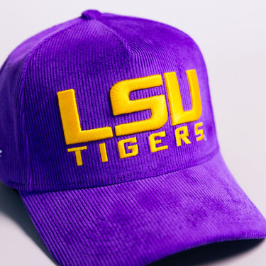 LSU Tigers Purple Corduroy Hat Championship Banners Patch Snapback LSU - Front Detail