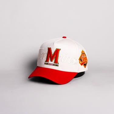 Maryland Terrapins Hat Cream & Red Script Snapback - Angled View