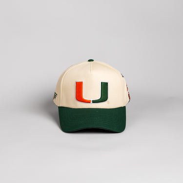 Miami Hurricanes Hat Cream & Green Full Stadium Snapback - Front Panel