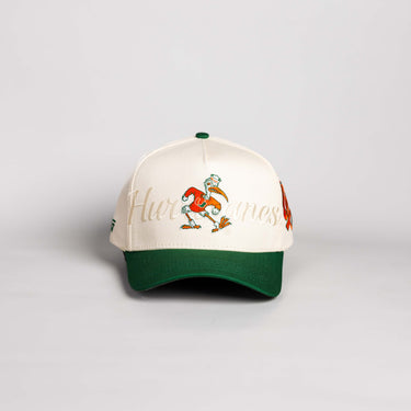 Miami Hurricanes Hat Cream & Green Script - Front Panel