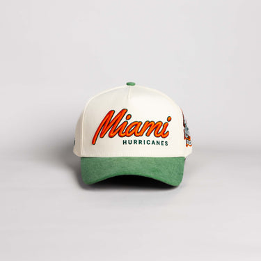 Miami Hurricanes Hat Cream & Green Sun Fade - Front Panel