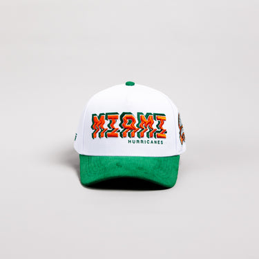 Miami Hurricanes Hat White & Green Corduroy Stadium Pulse Snapback - Front Panel