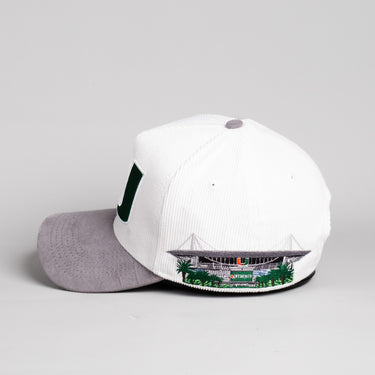 Miami Hurricanes Hat White & Grey Side Stadium Patch Snapback - Side Stadium