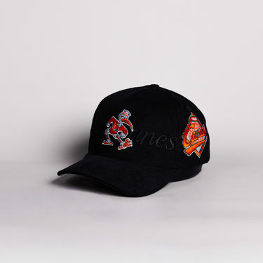 Miami Hurricanes Sebastian Hat Blackout Corduroy Canes Patch Snapback - Angled View