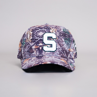 Michigan State Spartans Camo Snapback Hat Block S & Woodland Print - Front Panel