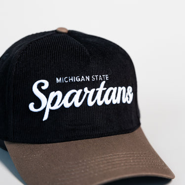 Michigan State Spartans Hat Black Corduroy Brown Brim Snapback - Front Detail