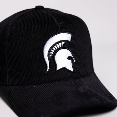 Michigan State Spartans Hat Black Corduroy White Logo Side Patch Snapback - Front Detail