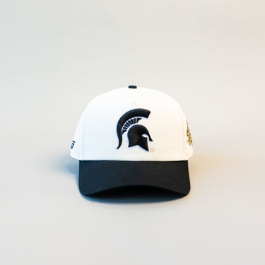 Michigan State Spartans Hat White Black Brim Helmet Logo Snapback MSU - Front Panel