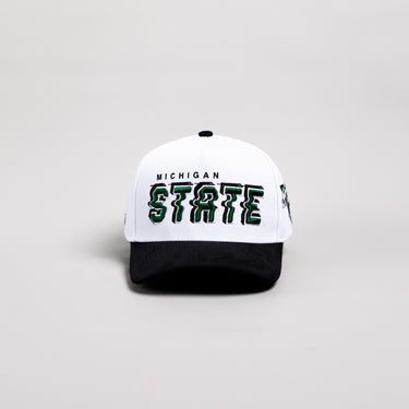 Michigan State Spartans Hat White & Black Corduroy Stadium Pulse Snapback - Front Panel