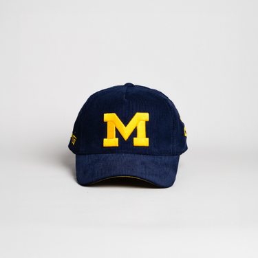 Michigan Wolverines Hat Navy Corduroy Helmet Sticker - Front Panel