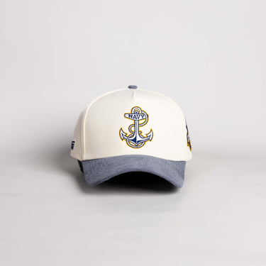 Navy Midshipmen Hat Cream & Navy Sun Fade Snapback - Front Panel
