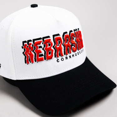 Nebraska Cornhuskers Hat White & Black Corduroy Stadium Pulse Snapback - Front Detail
