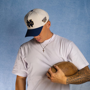 Notre Dame Fighting Irish Hat Cream & Navy Stadium Patch Snapback - On Model Lifestyle