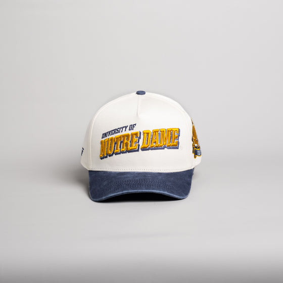 Notre Dame Fighting Irish Hat Cream & Navy Sun Fade Snapback - Front Panel