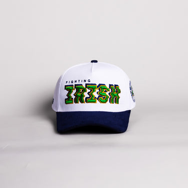 Notre Dame Fighting Irish Hat White & Navy Corduroy Stadium Pulse Snapback - Front Panel