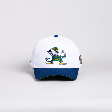 Notre Dame Fighting Irish Hat White & Navy Leprechaun Snapback - Front Panel