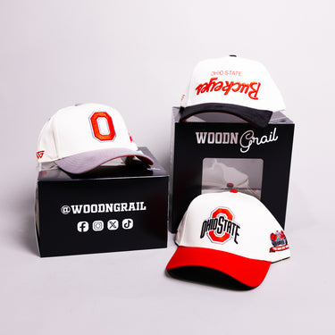 Ohio State Buckeyes 3 Hat Bundle Cream Block O & Script - Front Panel