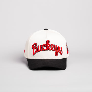 Ohio State Buckeyes Hat Cream & Black Brutus Patch Snapback - Front Panel