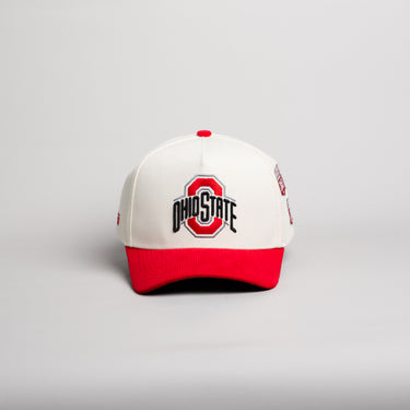 Ohio State Buckeyes Hat Cream & Red Banners Snapback - Front Panel