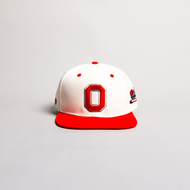 Ohio State Buckeyes Hat Cream & Red Block O Fitted - Front Panel