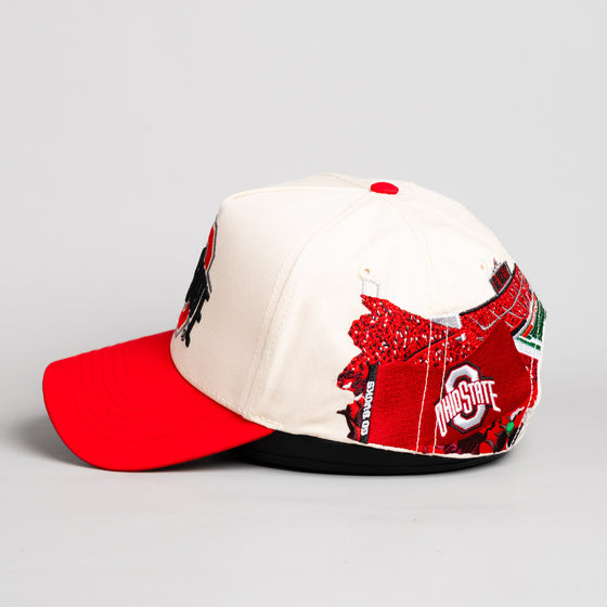 Ohio State Buckeyes Hat Cream & Red Home Crowd Snapback - Side Stadium