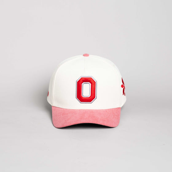 Ohio State Buckeyes Hat Cream & Red Sun Fade Snapback - Front Panel