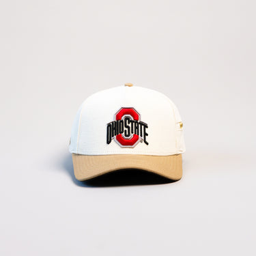 Ohio State Buckeyes Hat Cream & Tan Jobsite Snapback - Front Panel