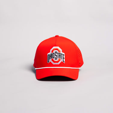 Ohio State Buckeyes Hat Red Tee Box Performance Rope Snapback - Front Panel