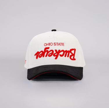 Ohio State Buckeyes Hat White & Black Flipped Script - Front Panel