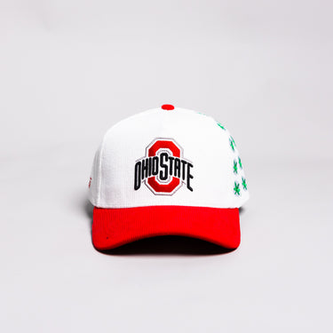 Ohio State Buckeyes Helmet Hat White Red Suede Brim Leaf Stickers Snapback - Front Panel