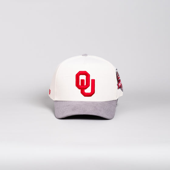 Oklahoma Sooners Hat Cream & Grey Suede Border Snapback - Front Panel