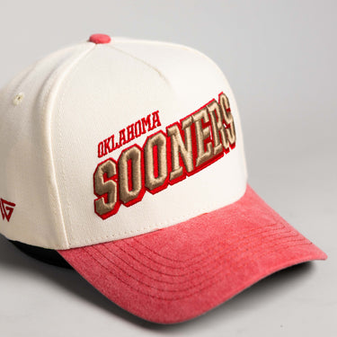 Oklahoma Sooners Hat Cream & Red Sun Fade Snapback - Angled View B