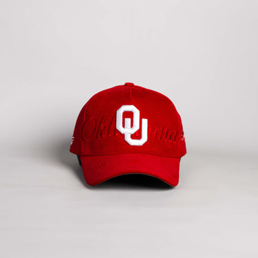 Oklahoma Sooners Hat Maroon Corduroy OU Script Snapback - Front Panel