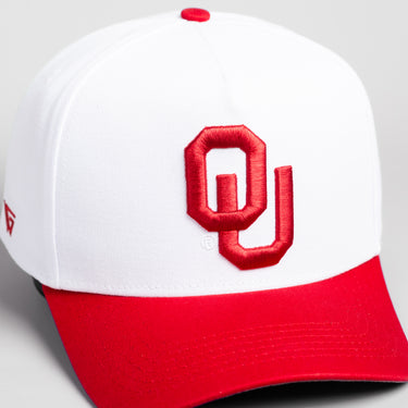 Oklahoma Sooners Hat White & Crimson Banners Snapback - Angled View