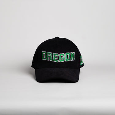 Oregon Ducks Hat Black Corduroy Flying V Snapback - Front Panel