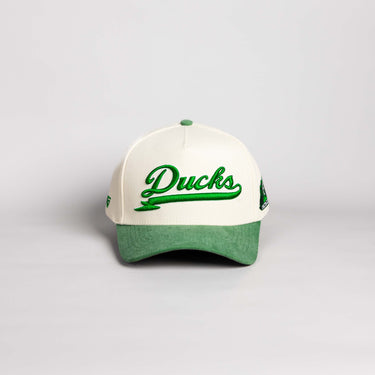 Oregon Ducks Hat Cream & Green Sun Fade Snapback - Front Panel