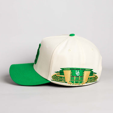 Oregon Ducks Hat Cream & Green UO Stadium Patch Snapback - Side Stadium