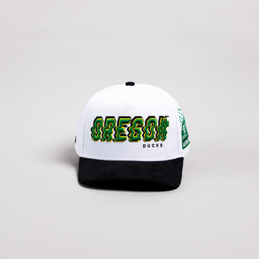 Oregon Ducks Hat White & Black Corduroy Stadium Pulse Snapback - Front Panel