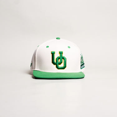 Oregon Ducks Hat White & Green Autzen Fitted - Front Panel