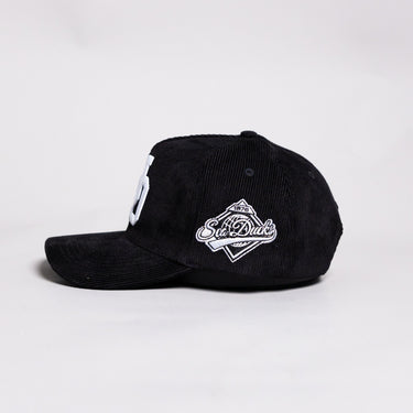 Oregon Ducks Interlock O Hat Black Corduroy White Logo Side Patch Snapback - Side Patch