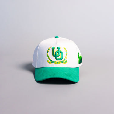 Oregon Ducks O Logo Hat White Green Brim Treeline Patch Snapback College - Front Panel
