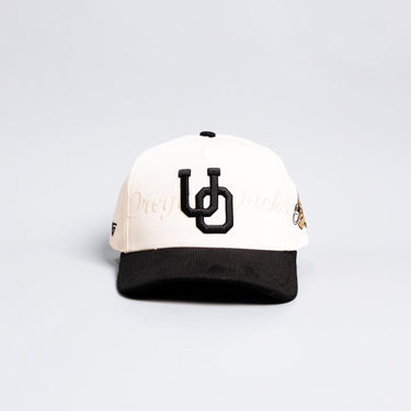 Oregon Ducks Stacked Letter Logo Hat Cream and Black Corduroy Snapback - Front Panel