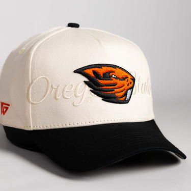 Oregon State Beavers Hat Cream and Black Script - Angled View